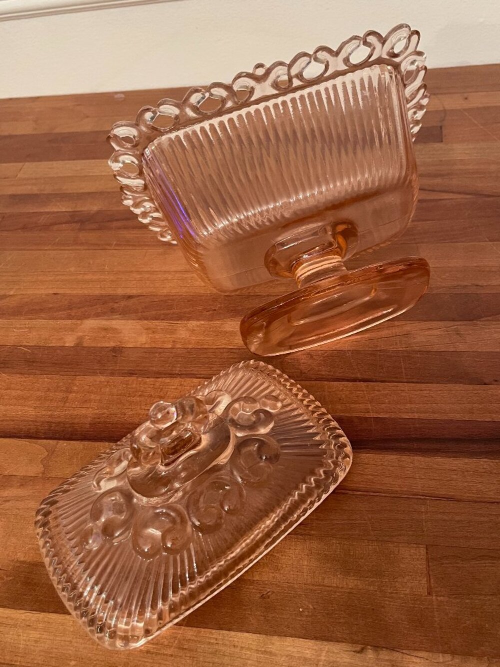 Vintage  Pink Indiana Glass Footed Candy Dish - Picture 4 of 4